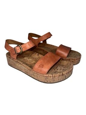 Born Sari Orange Leather Cork Platform Boho Sandal Casual Comfort Size 7